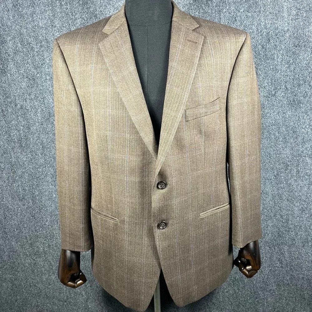 Ralph Lauren Sport Coat Mens 44S Brown Herringbone Windowpane 100% Wool Blazer